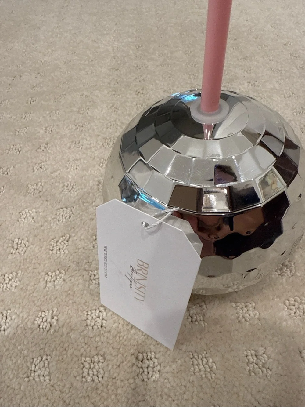 Disco Ball Party Cup Tumbler with Straw Silver Mirror Drink Cup NWT
